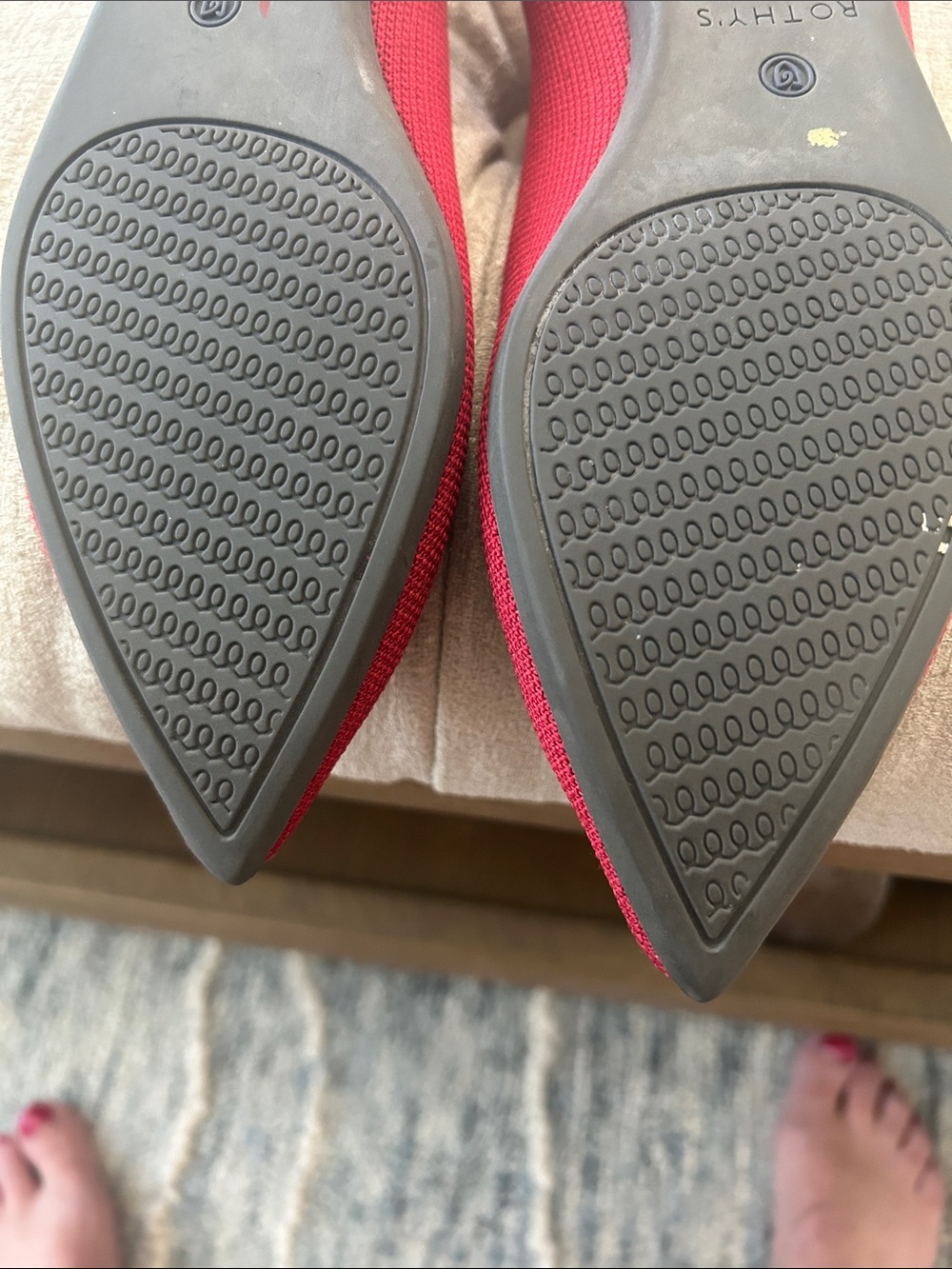 Rothy's Women's Pointed Knit Flats in red with Blue Trim - Picture 4 of 5